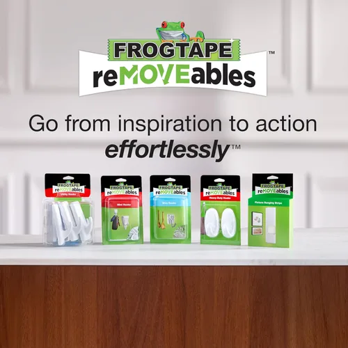 Miniatura 9 de Ganchos adhesivos de pared resistentes FrogTape reMOVEables, sin daños, fáciles de quitar y reutilizar, incluye 2 ganchos y 4 tiras para colgar