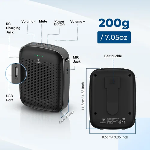 Miniatura 5 de Amplificador de voz inalámbrico Bluetooth para profesores - Mini amplificador portátil de 15 W con micrófono inalámbrico, micrófono personal