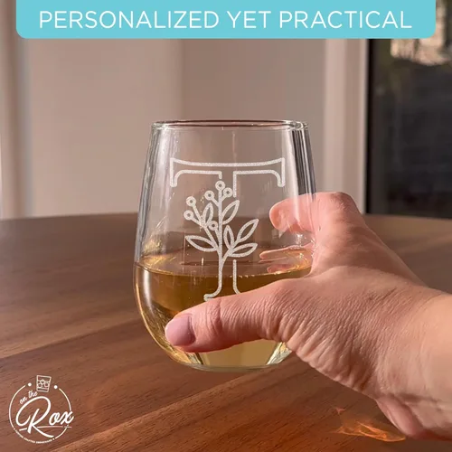 Miniatura 5 de On The Rox Drinks Regalos con monograma para mujeres y hombres – Letra A-Z inicial grabada monograma sin tallo, copa de vino – Regalos de vino