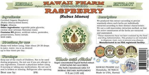 Miniatura 2 de Hawaii Pharm Extracto líquido sin alcohol de frambuesa, grado profesional, suplemento herbario natural de glicerita de hoja seca de frambuesa