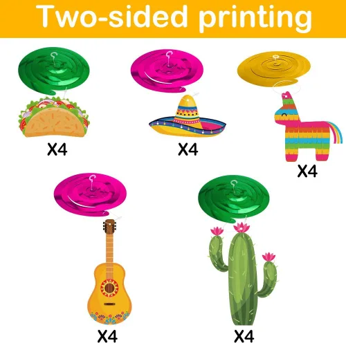 Miniatura 2 de Decoraciones de remolinos colgantes para fiesta mexicana, suministros de fiesta de Cinco de Mayo, tema de cumpleaños de dos días de taco, fiesta