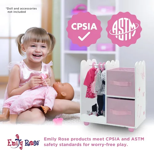 Miniatura 5 de Emily Rose armario abierto para muñecas de 18" - Armario de almacenamiento colección mariposas con 5 perchas y 2 contenedores de tela grandes