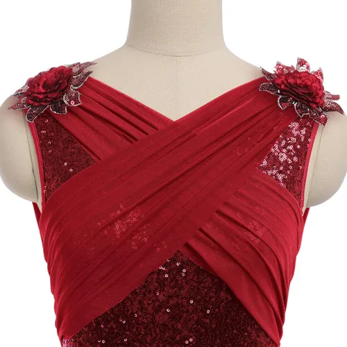 Miniatura 4 de AFAVOM Disfraz de baile lírico para mujer, vestido de lentejuelas con flores, falda asimétrica de tul fluida, disfraces de danza contemporánea