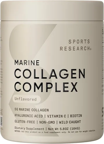 Sports Research Complejo de belleza de colágeno con ácido hialurónico, vitamina C + biotina | Pescatarian, certificado Keto y verificado sin OMG,