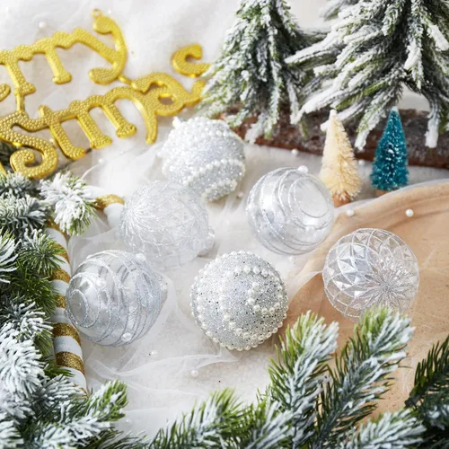 Miniatura 4 de 12 unidades de esferas de Navidad de adorno plateadas, irrompibles, de plástico transparente, grandes, decoración para árbol de Navidad, delicados