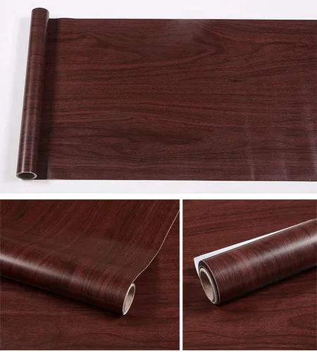 PoetryHome Revestimiento autoadhesivo de papel de contacto de madera rojo oscuro para armarios de cocina, mesa, cajón, encimera, manualidades,