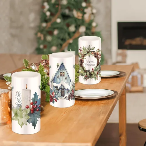 Miniatura 6 de Retisee 3 piezas de velas de Navidad sin llama estilo granja con control remoto, velas LED operadas a batería estilo rústico, decoración de Navidad