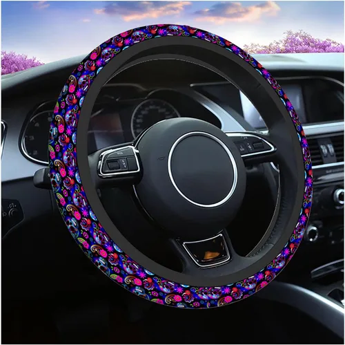Miniatura 21 de Swono - Funda antideslizante para volante de conejito de Pascua, lindos conejos, mariposas, flores, rama a rayas, de neopreno, fundas para volante