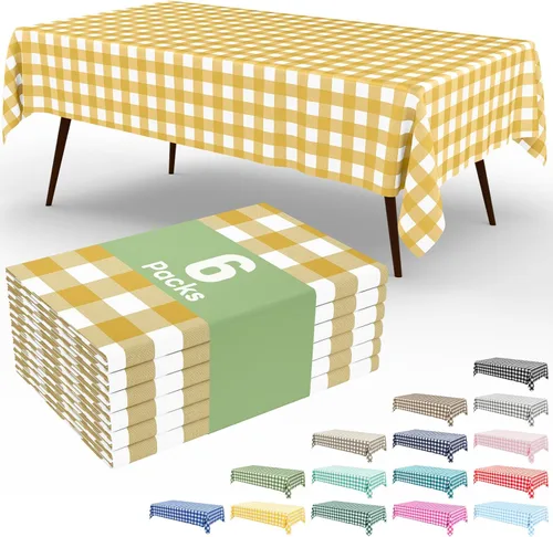 Miniatura 26 de Smiry Paquete de 3 Manteles Desechables de Cuadros Gingham Color Caqui - 54" x 72" Mantel de Plástico de Servicio Pesado, Cubiertas de Mesa