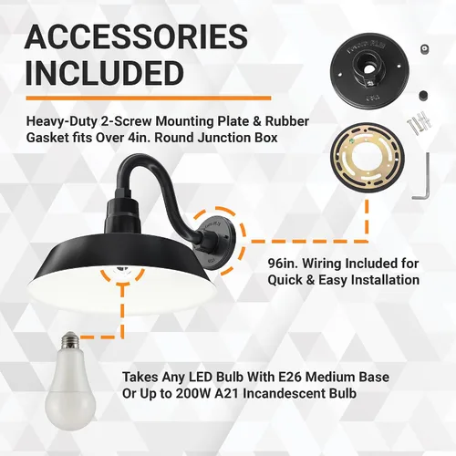 Miniatura 3 de 14 pulgadas. RLM Warehouse - Pantalla con brazo de cuello de cisne y bombilla Led A19 5000K de 9W