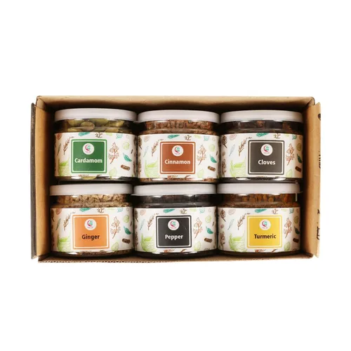 Miniatura 4 de Set de especias (6 especias esenciales) Cardamomo, canela, clavo, jengibre, pimienta, cúrcuma Set de regalo perfecto para especias por Yogi's
