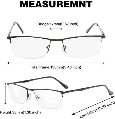 Miniatura 6 de GUD Gafas de lectura, 3 pares de lectores de metal de medio borde para mujeres y hombres (negro, 0.50)