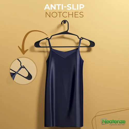 Miniatura 5 de NEATERIZE Perchas de Ropa Paquete de 20 Negro - Perchas de Plástico - Ganchos para Colgar Ropa