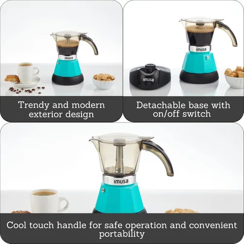 Miniatura 3 de IMUSA Cafetera Eléctrica de Espresso de 3 o 2 Tazas, Verde Azulado