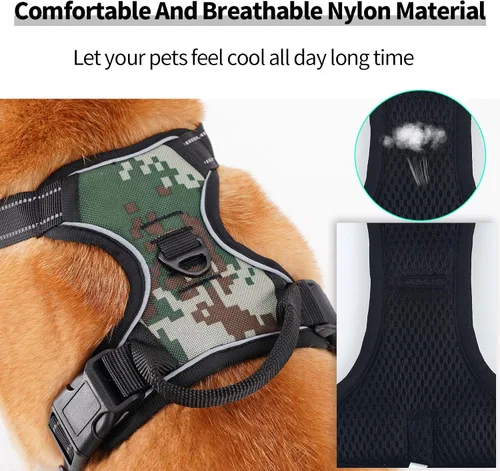 Miniatura 3 de Arnés ajustable y acolchado suave para perro, nailon transpirable con hebilla de seguridad, fácil de poner, accesorios de anillo delantero
