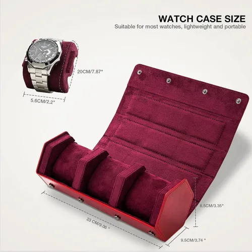 Miniatura 2 de molshine Estuche organizador de viaje de cuero genuino bruñido con 3 ranuras para relojes, caja de almacenamiento de relojes para hombres y mujeres