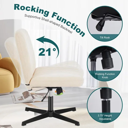 Miniatura 6 de OLIXIS Sillas de patas cruzadas, sin brazos, sin ruedas, asiento ancho, altura ajustable, giratorio, acolchado, tela acolchada, silla de escritorio