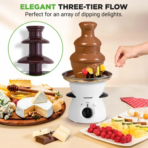 Miniatura 2 de Nutrichef Fuente de fondue de chocolate de 3 niveles, máquina calentadora eléctrica de chocolate inoxidable, chocolate caliente y derretido