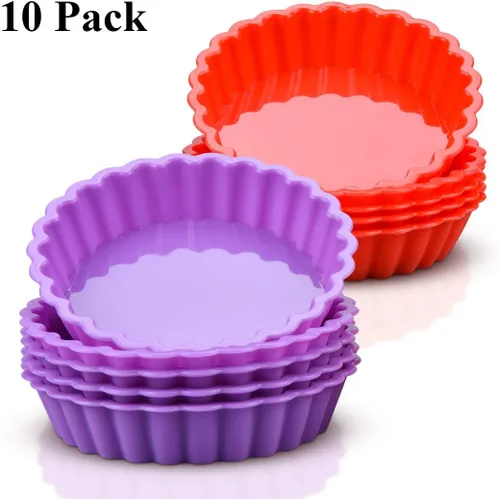 Miniatura 3 de FUNBAKY Molde de silicona para quiche, mini molde antiadherente redondo de silicona para tartas y tartas, 10 paquetes
