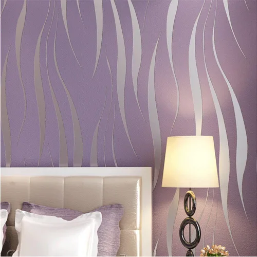 QIHANG 3D estereoscópico simple rayado hoja de hierba gruesa flocado papel pintado color púrpura 1.7 ft x 32.8 ft=57.0 ft²