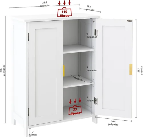 Miniatura 2 de TaoHFE Gabinete de almacenamiento de baño gris, gabinetes de baño independientes con 2 puertas, armario de toallas para baños, gabinetes de baño