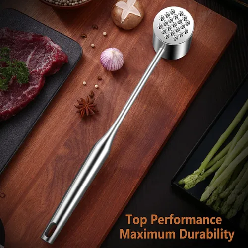 Miniatura 9 de Ablandador de carne, martillo de carne, mazo de carne de cocina de doble cara con mango de agarre cómodo, golpeador de carne de acero inoxidable 304