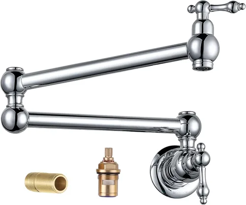 Miniatura 9 de WOWOW Grifo Llenador de Ollas Dorado, Grifo Plegable de Cobre de Montaje en Pared con 2 Manijas con Brazos Oscilantes de Doble Articulación, Grifo