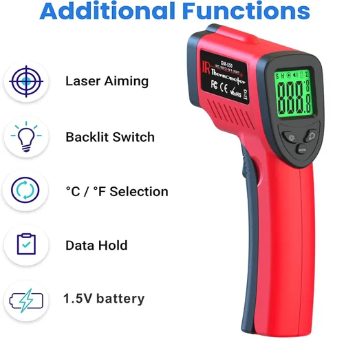 Miniatura 4 de DEASOMIYE Pistola de termómetro infrarrojo, pistola de temperatura láser de -58 ℉ ~ 1022 ℉, pistola de temperatura IR sin contacto con emisividad