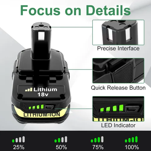 Miniatura 2 de Reoben Paquete de 2 baterías de litio de 3.6 Ah de repuesto para batería Ryobi de 18 V, compatible con baterías Ryobi de 18 voltios P102 P103 P104