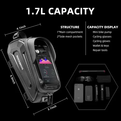 Miniatura 7 de ROCKBROS - Estuche para bicicleta, para parte frontal del marco, impermeable, funda rígida para celular, compatible con iPhone 11/12 Pro XR XS Max 7