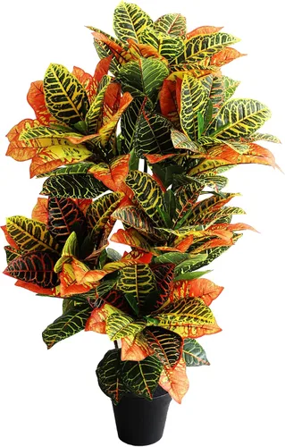 momoplant Planta artificial de croton, higuera de hoja de violín sintética de 39 pulgadas, árboles artificiales para decoración del hogar, árbol de