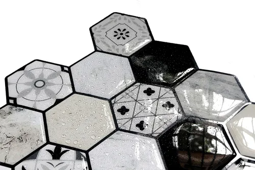 Miniatura 4 de MOSAICOWALL Azulejos autoadhesivos para salpicaduras (juego de 10 azulejos) (negro y blanco)
