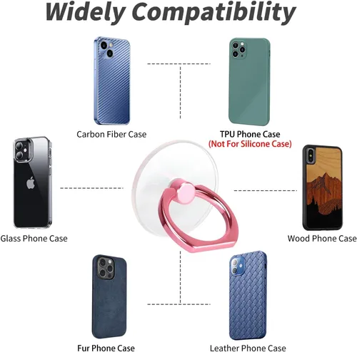 Miniatura 6 de Rosa Jsoerpay Soporte de Anillo para Teléfono Transparente de 2 Piezas, Soporte de Anillo para Teléfono con Rotación de 360° y Soporte de Dedo, rosa