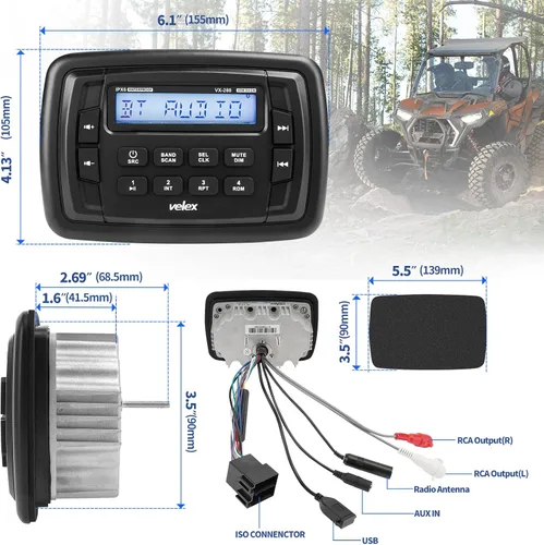 Miniatura 4 de Velex Powersport Radio estéreo marina AM FM sintonizador estéreo 4 x 45 W Bluetooth Streaming UTV ATV