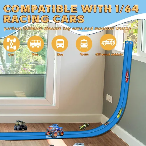 Miniatura 3 de Flex Track - Juego de iniciación de 15 pies, pista de rampa flexible para autos de carreras para edades de 3 años en adelante con ventosas, Racing