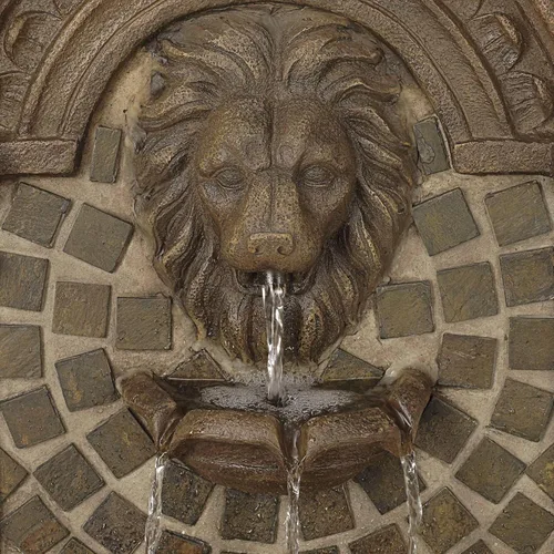 Miniatura 3 de Royal Lions Head - Fuente de suelo italiana grande de 51 pulgadas de alto para decoración al aire libre de piedra sintética con estatua de luz