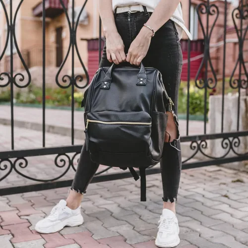 Miniatura 7 de Kah&Kee - Mochila de cuero con compartimento para laptop, ideal para viajes, escuela, para mujeres y hombres, Negro), PU1211