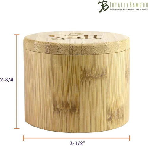 Miniatura 6 de Totally Bamboo Salero de almacenamiento de bambú con tapa giratoria magnética, grabado con sal en la tapa, capacidad de 6 onzas Grabado "Salt Shaker