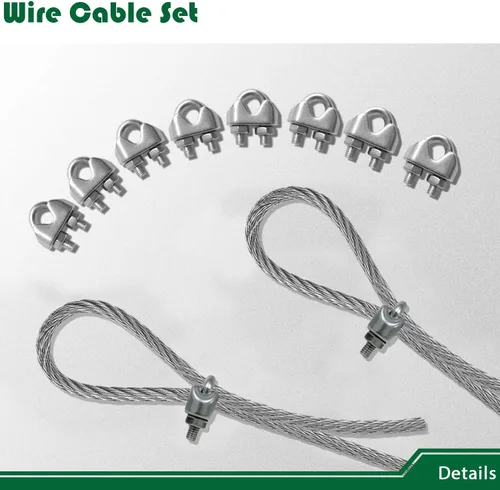 Miniatura 5 de Kit de accesorios para toldo con cable de 15 pies para instalación de sombrilla triangular rectangular, cables recubiertos de acero inoxidable