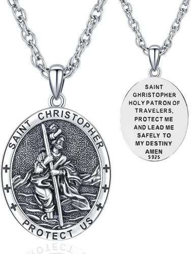 Miniatura 49 de Odinstone Collar de plata de ley 925 con medalla de San Miguel/San Cristóbal/San Benito/Crucifijo de Jesús/San Uriel/Arcángel Rafael para hombres