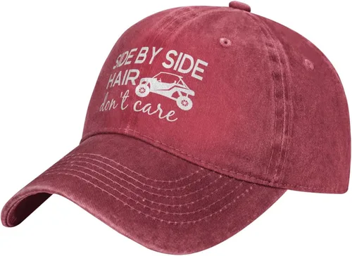 JEKGLEY Gorra de béisbol para mujer con texto en inglés "Side by Side Hair Don't Care", ajustable, vintage, desgastada, para mujeres y hombres