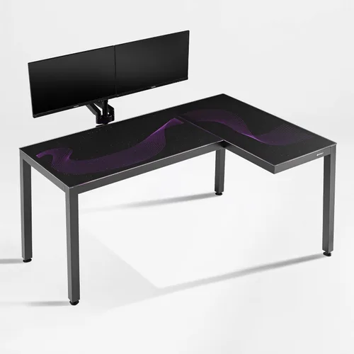 Miniatura 11 de EUREKA ERGONOMIC Escritorio de Juegos en Forma de L Reversible de 60 Pulgadas de Vidrio Negro con Luces LED RGB, Mesa de Computadora para Oficina