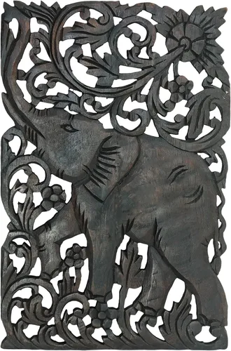 AeraVida Elefante en jardín de margaritas tallado a mano inspirado en la naturaleza y los animales, arte de pared de madera para decoración del