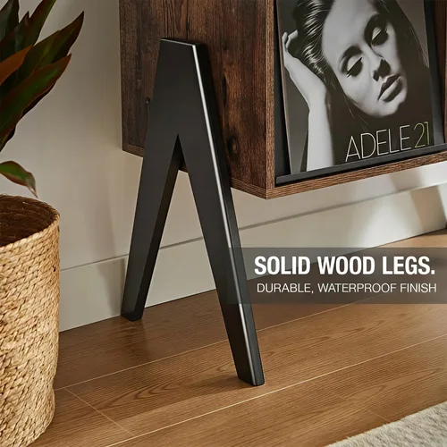 Miniatura 2 de Soporte para tocadiscos con almacenamiento de vinilo y pantalla abatible, soporte giratorio moderno de mediados de siglo, gabinete de almacenamiento
