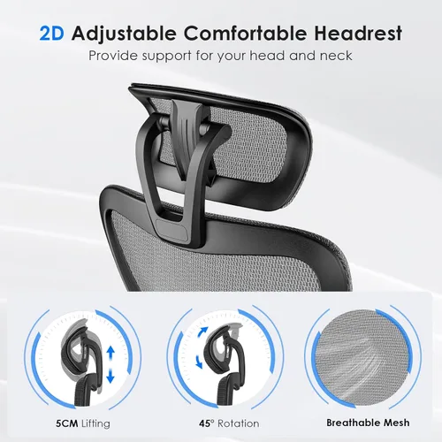 Miniatura 6 de Soohow Silla de oficina ergonómica, silla de escritorio de malla con soporte lumbar ajustable y reposacabezas, cómoda silla de computadora