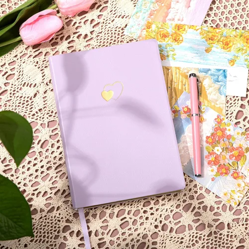 Miniatura 3 de CAGIE Cuaderno con líneas para mujeres y niñas de 256 páginas, lindo diario con cuero en forma de corazón para escribir, cuadernos A5 de tapa blanda