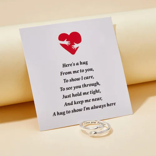 Miniatura 6 de Anillos de abrazo para mujeres y niñas, anillo ajustable chapado en oro de 14 quilates para hija de mamá, regalo para adolescentes y parejas, Sin