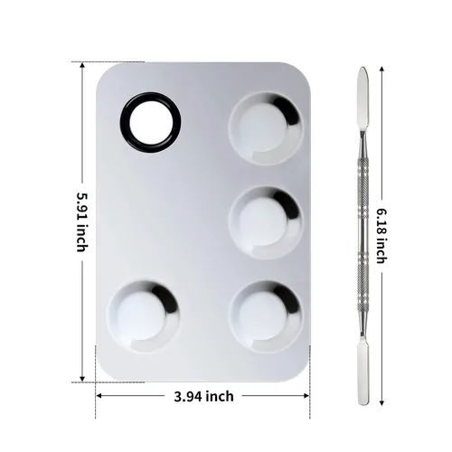 Miniatura 2 de Mejora la paleta de maquillaje de mezcla, paleta de acero inoxidable con herramienta de espátula para mezclar cosméticos y pigmentos, Nail art