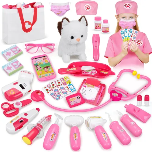 Miniatura 8 de Kit de médico de mascotas de 33 piezas para niños pequeños - Disfraz de disfraz y juego de simulación de médico con juguete para perros