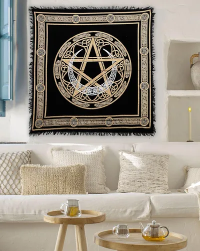 Miniatura 4 de Indian Consigners Paño de altar Pentagrama Brujería Alter Tarot Spread Top Cloth Wiccan Square Espiritual 24 por 24 Paño Sagrado Pentagrama Crescent
